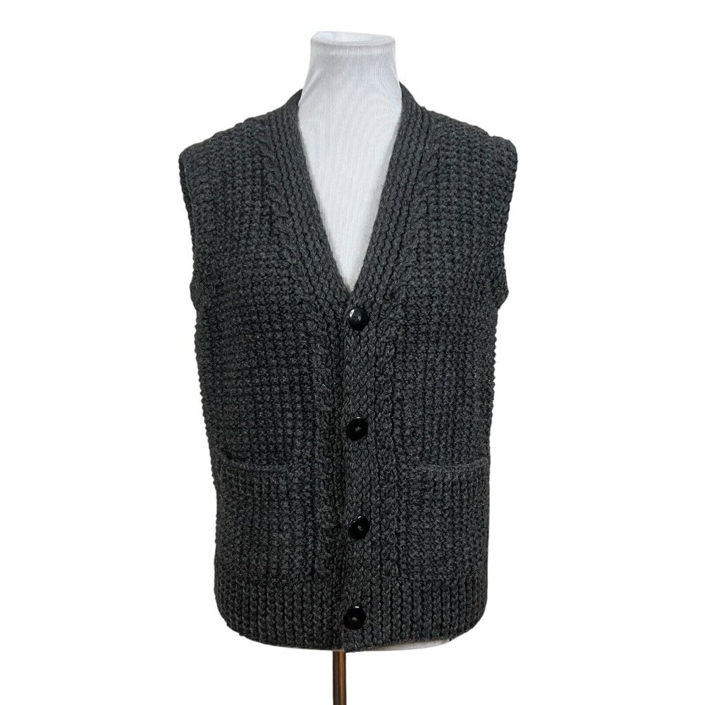 Handmade Crochet Dark Grey‎ Sweater Vest Size M Medium
